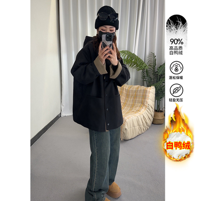 韩版宽松高级感羽绒风衣外套