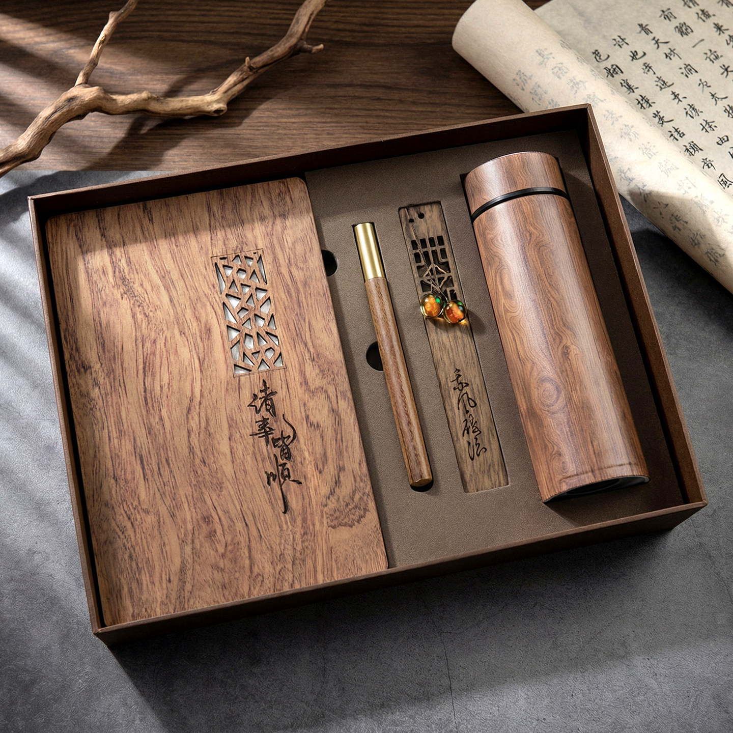 木质笔记本轻奢高级感套装礼盒定制可印logo商务记事本子a5高颜值ins风复古国风送老师故宫文化创意产品礼物