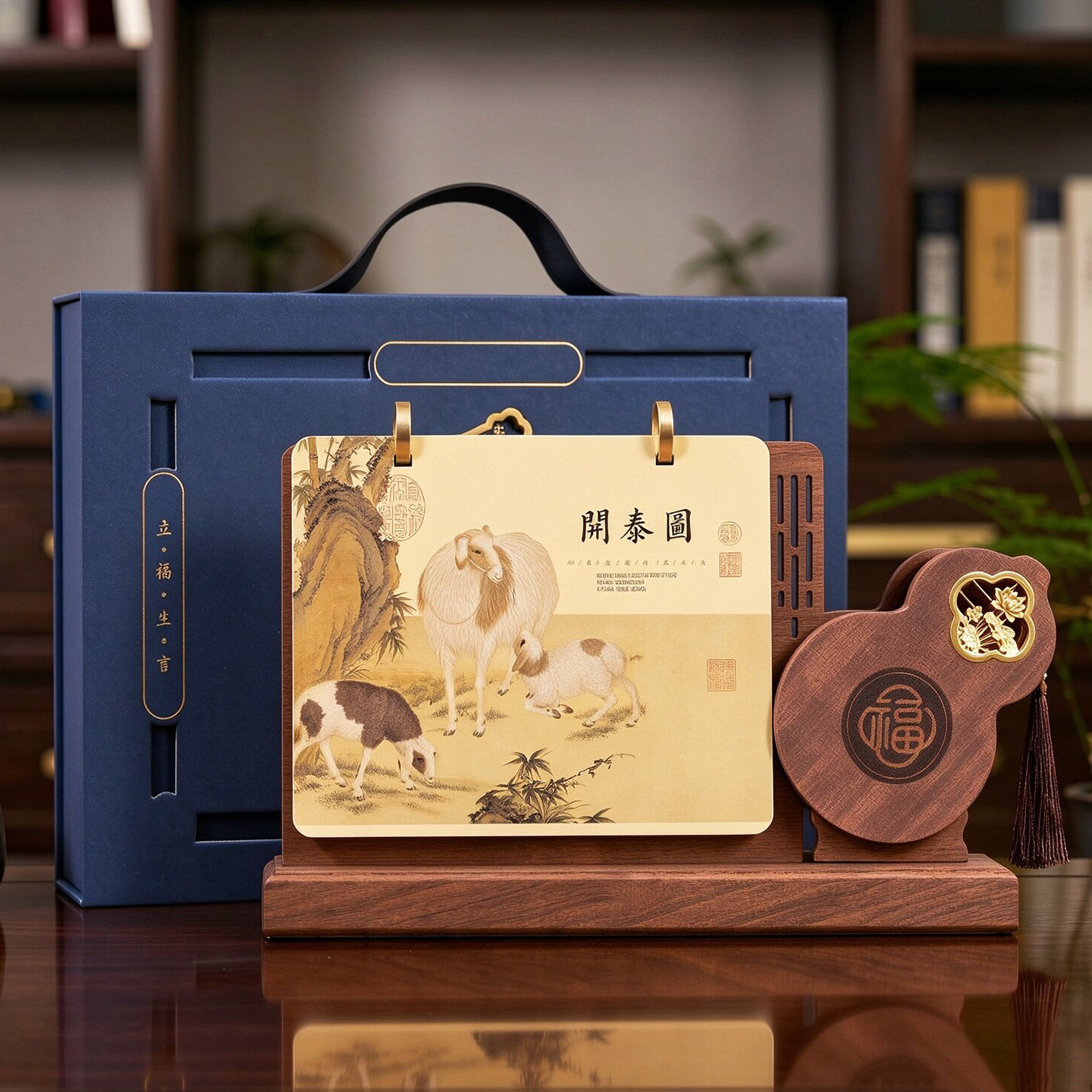 实木葫芦笔筒台历定制企业LOGO
