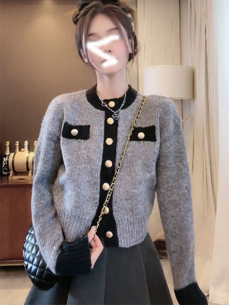 달콤하고 늠름한 탑 부드럽고 왁시한 스웨터 재킷 레이지 스타일 하이엔드 디자인 틈새 여성 니트 가디건 탑