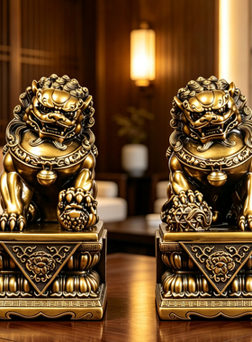 仿铜狮子摆件一对宫门狮