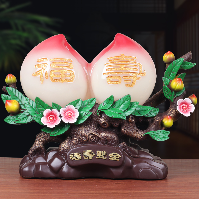 森木桐福寿双全寿桃摆件