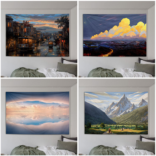 动漫风景火烧云天空挂布