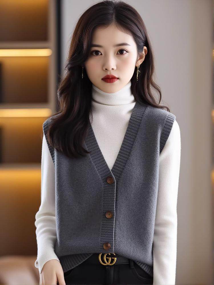 灰色羊绒马甲女秋季2025新款叠穿洋气针织开衫内搭马夹背心毛衣
