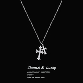 「十字星芒」S999纯银双十字架项链复古美式 镶钻锁骨链送女友礼物