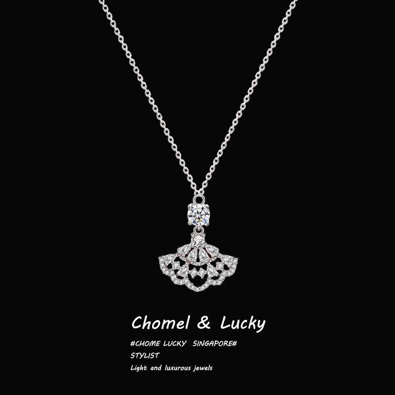 「蕾丝裙摆」s999纯银项链镂空扇形轻奢小众设计女友闺蜜生日礼物