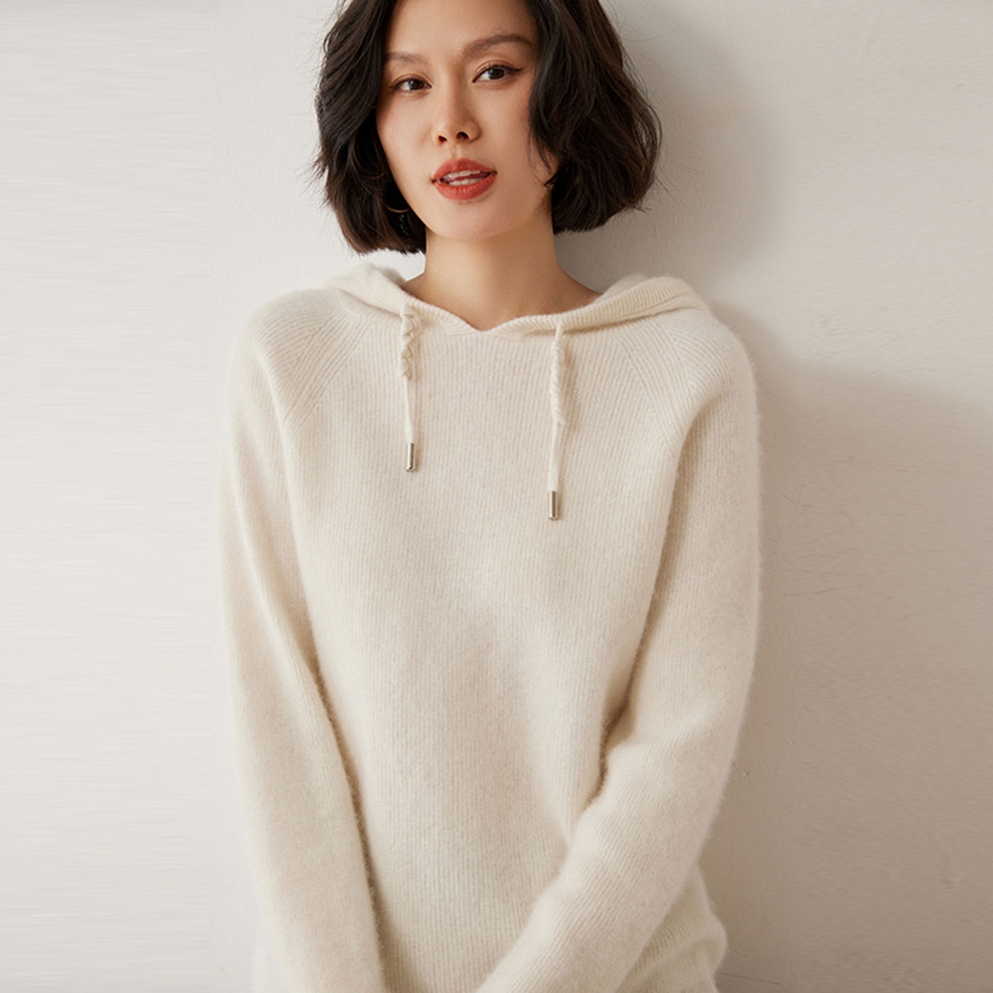 秋冬山羊绒外搭打底针织帽衫女