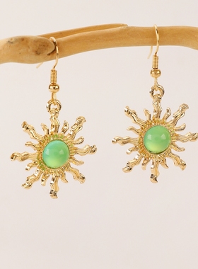 跨境外贸亚马逊波西米亚复古时尚耳环绿色蓝色红色旭日耳坠耳饰女