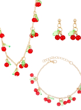 ins亚克力草莓树叶樱桃项链手链