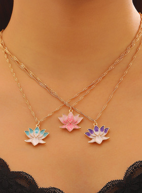 欧美跨境滴胶彩色莲花项链女国潮