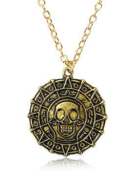 欧美电影饰品加勒比海盗项链 Aztec金币链子男士骷髅头项链吊坠