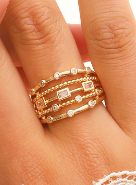 跨境时尚戒指欧美指环个性多层编