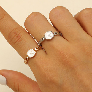 反向的钟~ 简约设计手表条戒指女开口可调节细滴釉食指戒指环链条