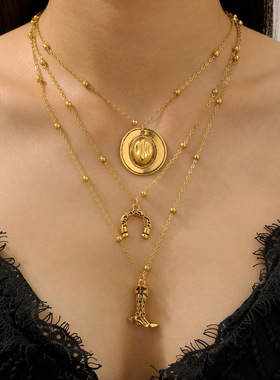 西部牛仔复古民族风绿松石项链套