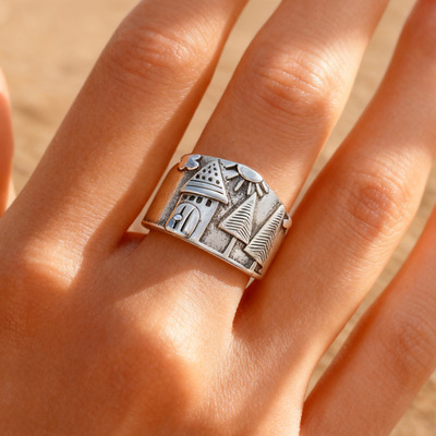 跨境民族风复古树屋浮夸戒指太阳