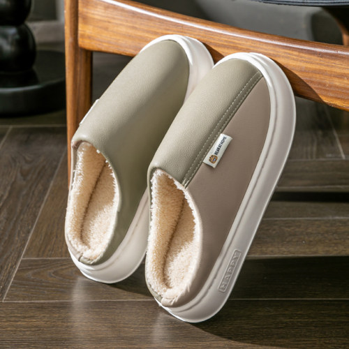 奥晋PU皮防水棉拖鞋男