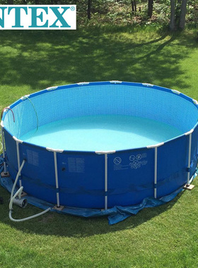 INTEX超大型别墅圆形支架游泳池成人简易洗澡加高加厚儿童戏水池
