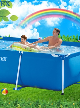 INTEX游泳池长方形管架便携移动水池大型家庭儿童简易户外内鱼池