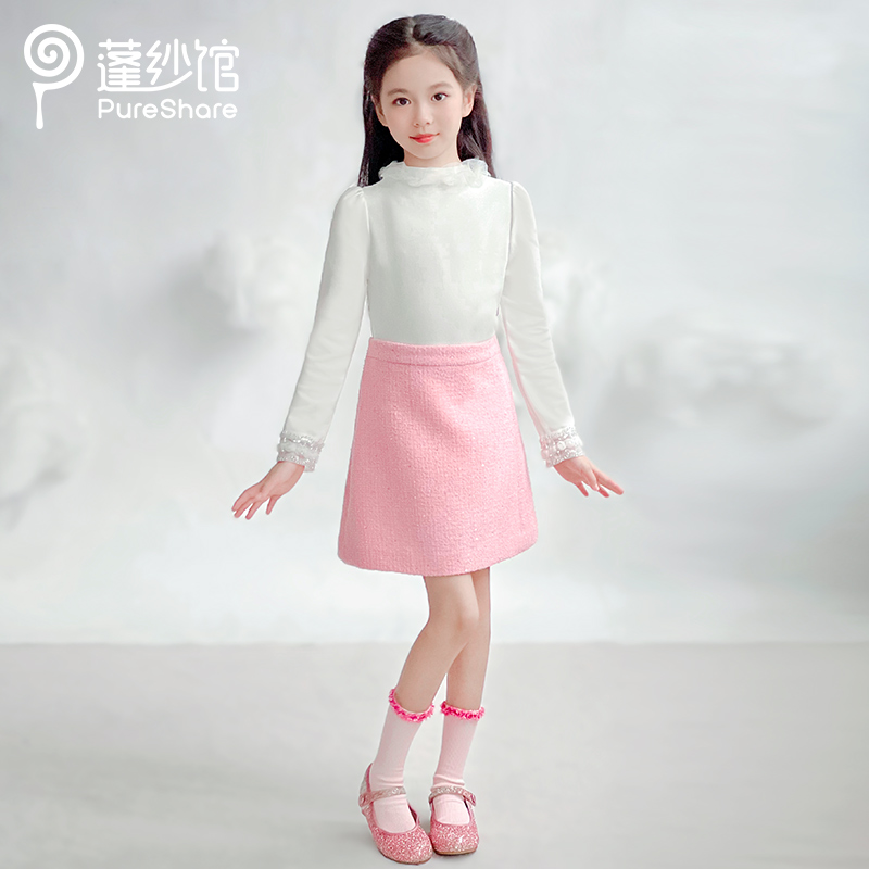pureshare蓬纱馆 女童毛衣针织衫春秋季2025儿童内搭打底衫保暖薄