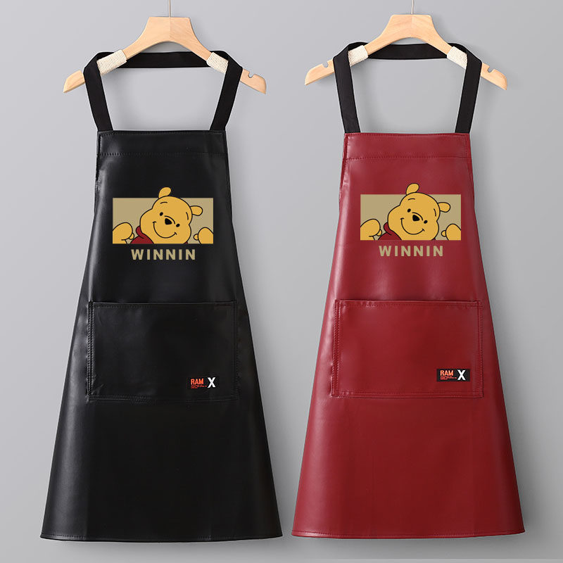 时尚卡通防水防油围裙PU软皮家用厨房做饭耐磨男女皮革工作服定制