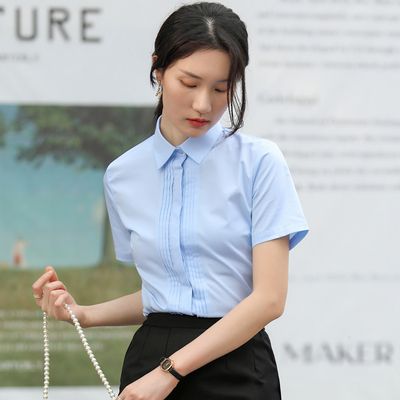 蓝色短袖衬衫女面试衣服