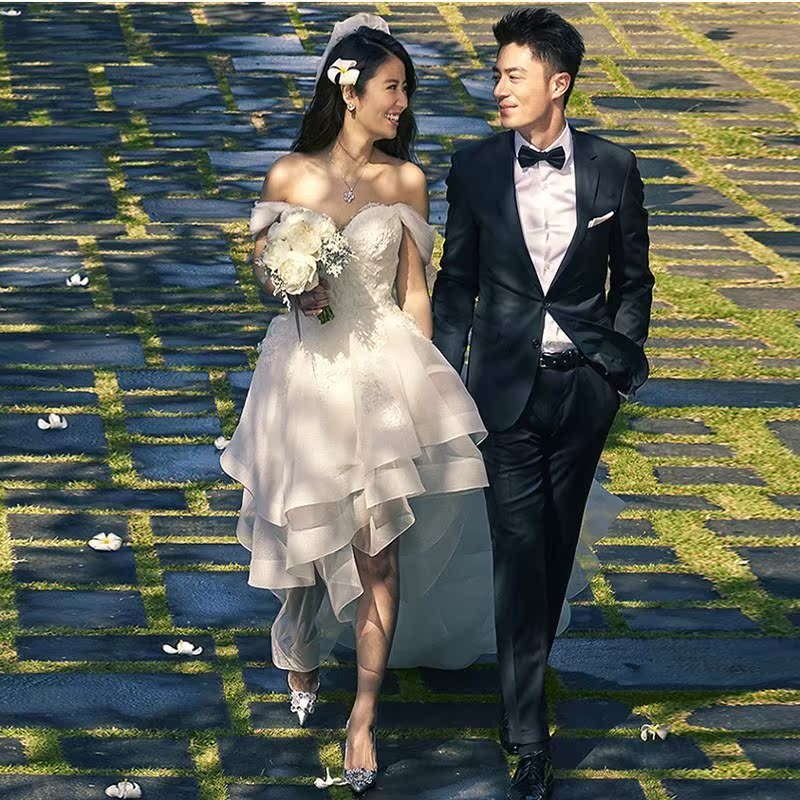 2019新款秋季婚纱礼服一字肩前短后长韩式新娘旅拍小拖尾出门纱女|ruв категории Женская одежда, Cвадебные платья, свадебное платье - от Buy2taobao.com для оказания профессиональной услуги покупки агента Taobao