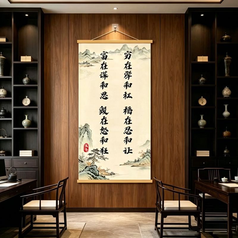 【福在忍和让】财运来人生格言新中式字画挂画书房客厅办公室画L