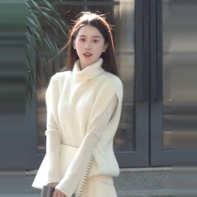 法式温柔白色针织连衣裙子女秋冬季2025新款白月光小香风套装长裙