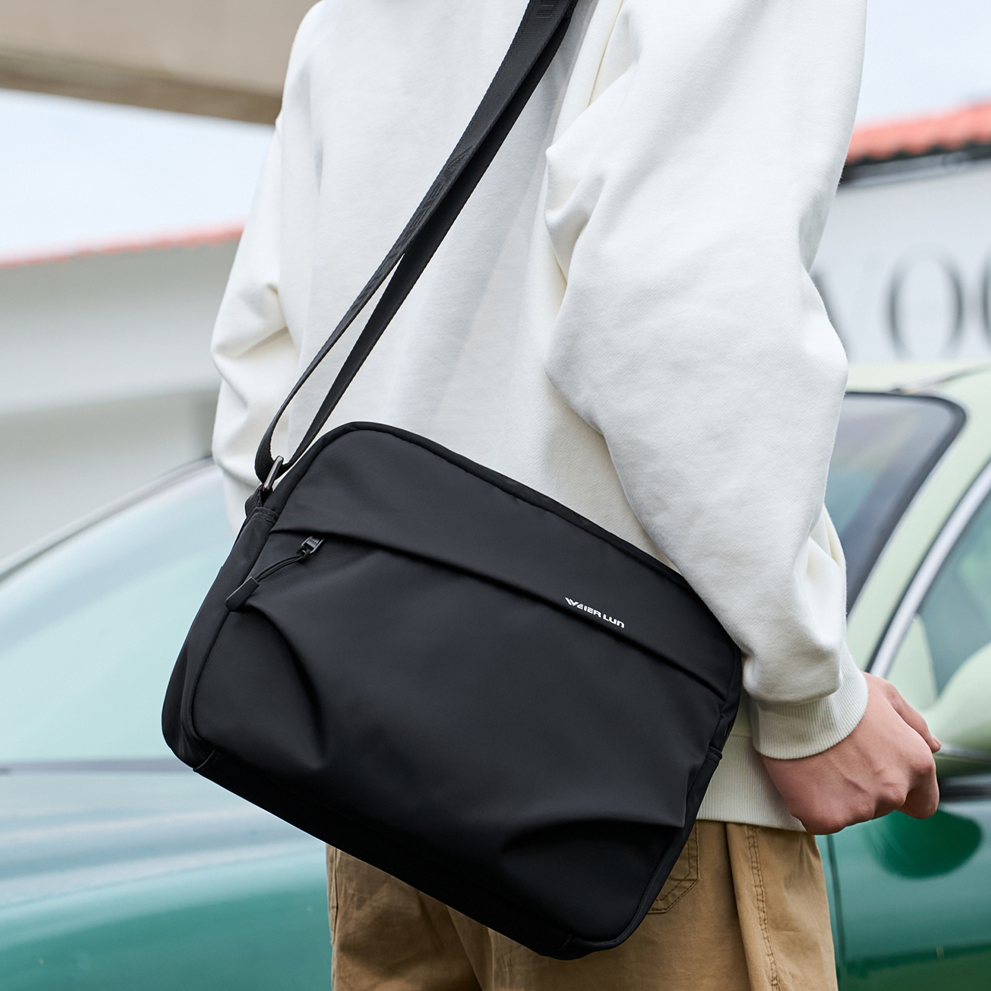 威尔伦男士休闲尼龙单肩斜挎背包