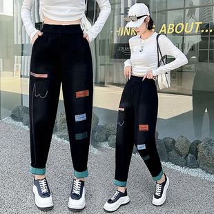 小脚裤 加肥大码 女宽松显瘦胖妹妹翻边萝卜裤 300斤哈伦牛仔裤 子