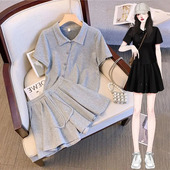 polo领t恤短裤 胖mm大码 两件套 女夏季 宽松时尚 300斤休闲运动套装