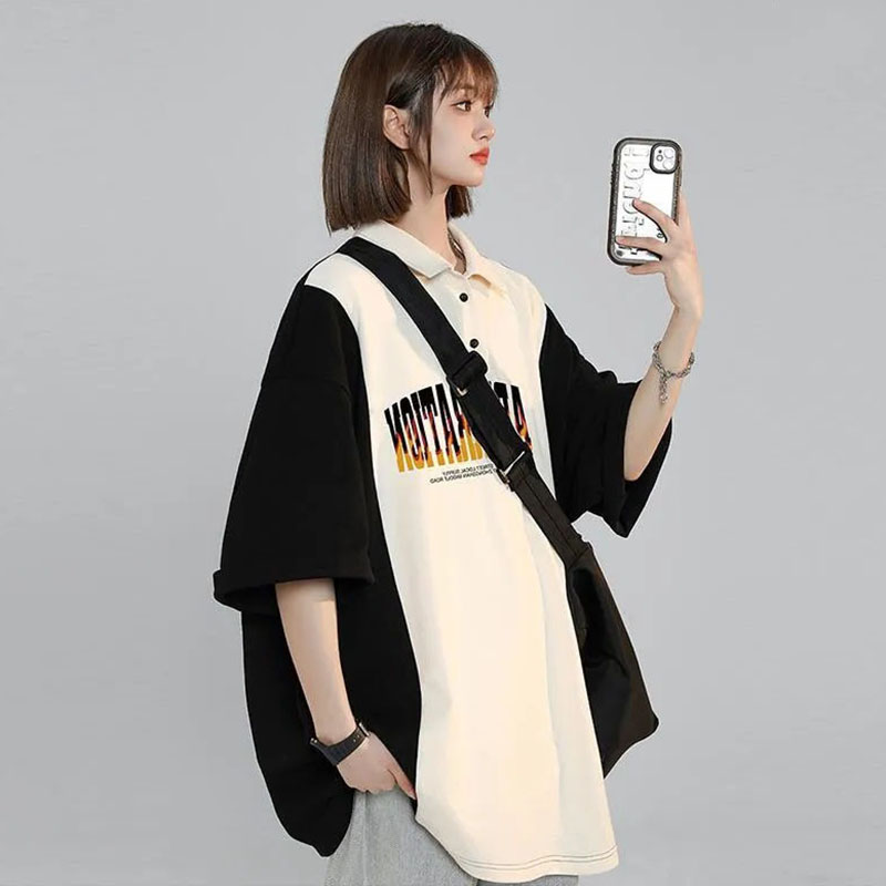 特大码300斤拼接撞色短袖t恤女