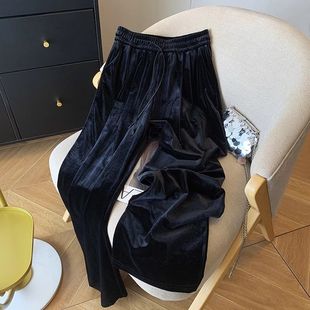 大码2-300斤胖MM金丝绒裤子运动直筒裤宽松阔腿裤百搭垂感休闲裤