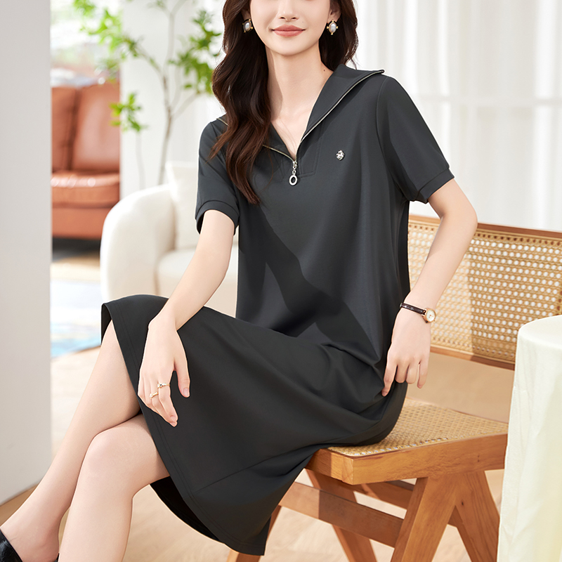 恩狐妈妈装夏季短袖连衣裙时尚宽松长裙中老年女装夏装中长款裙子