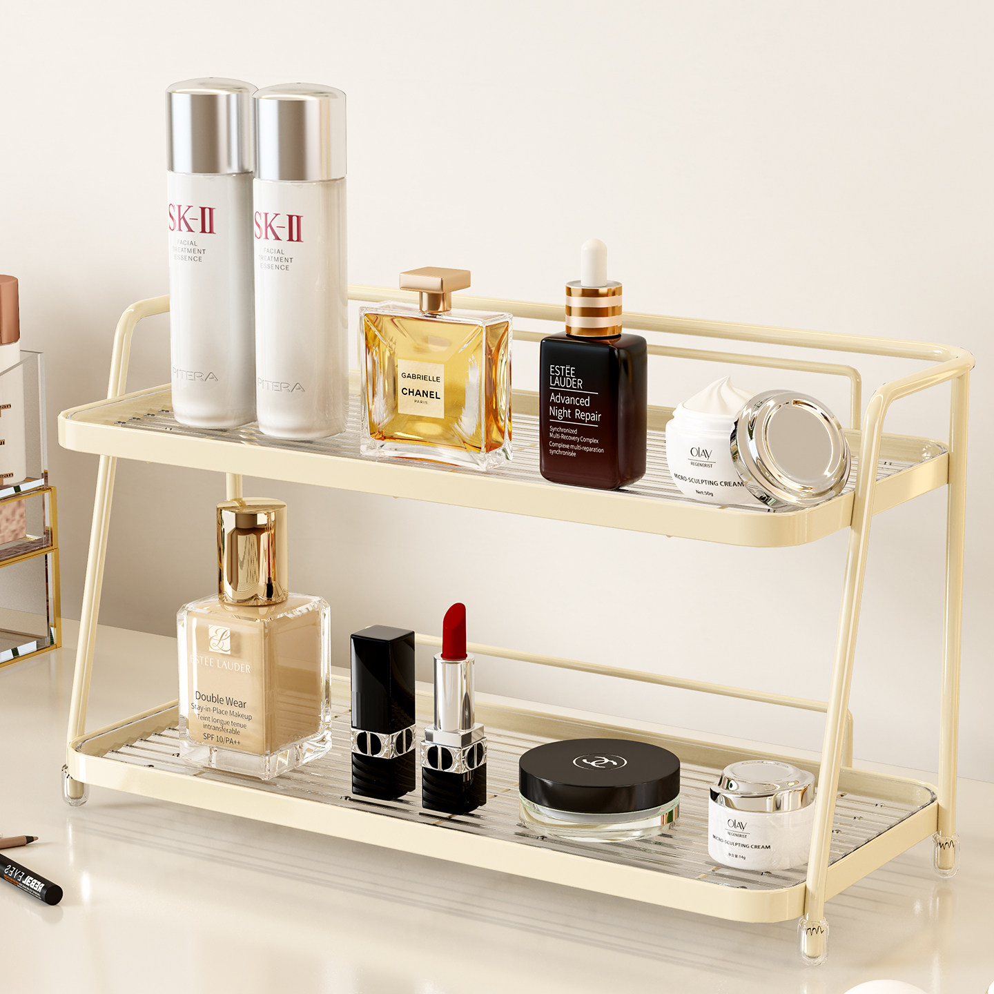 化妆品置物架卧室梳妆台口红护肤品收纳架奶油风桌面两层收纳架子,收纳整理,桌面收纳盒,淘宝优惠券,粉丝福利购,淘宝优惠卷