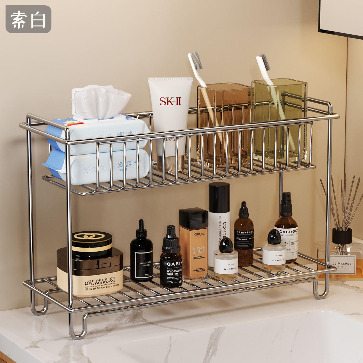 浴室不锈钢双层置物架台面沥水架