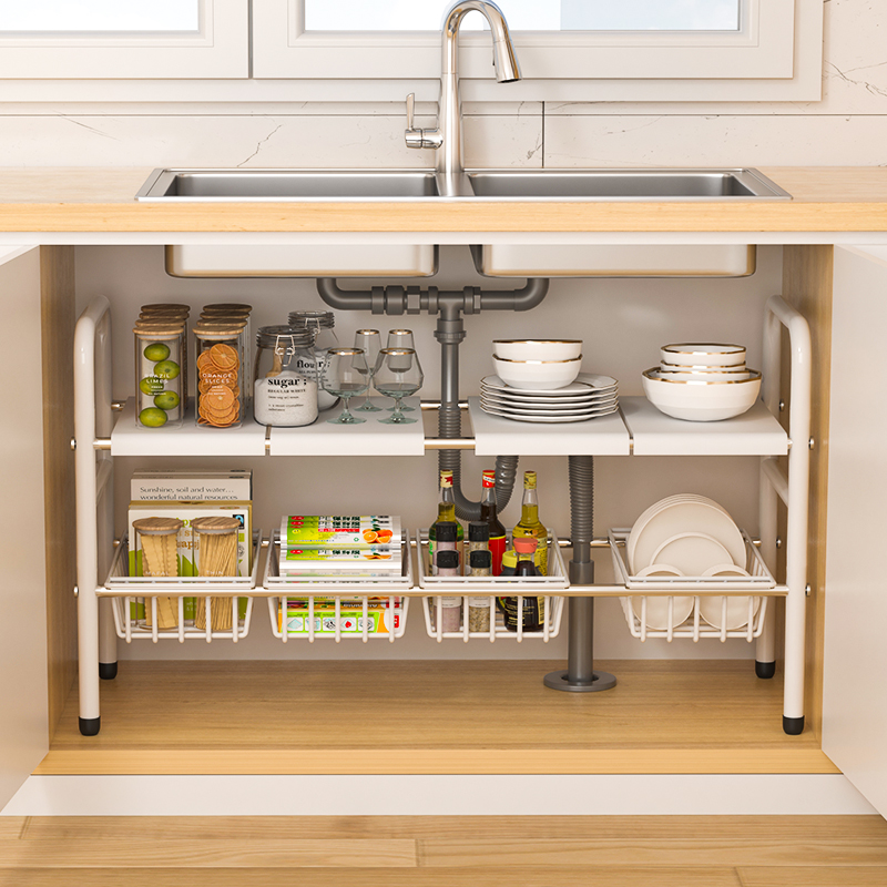 免打孔分层架可伸缩下水槽置物架