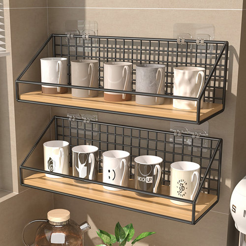 杯架壁挂免打孔水杯收纳架