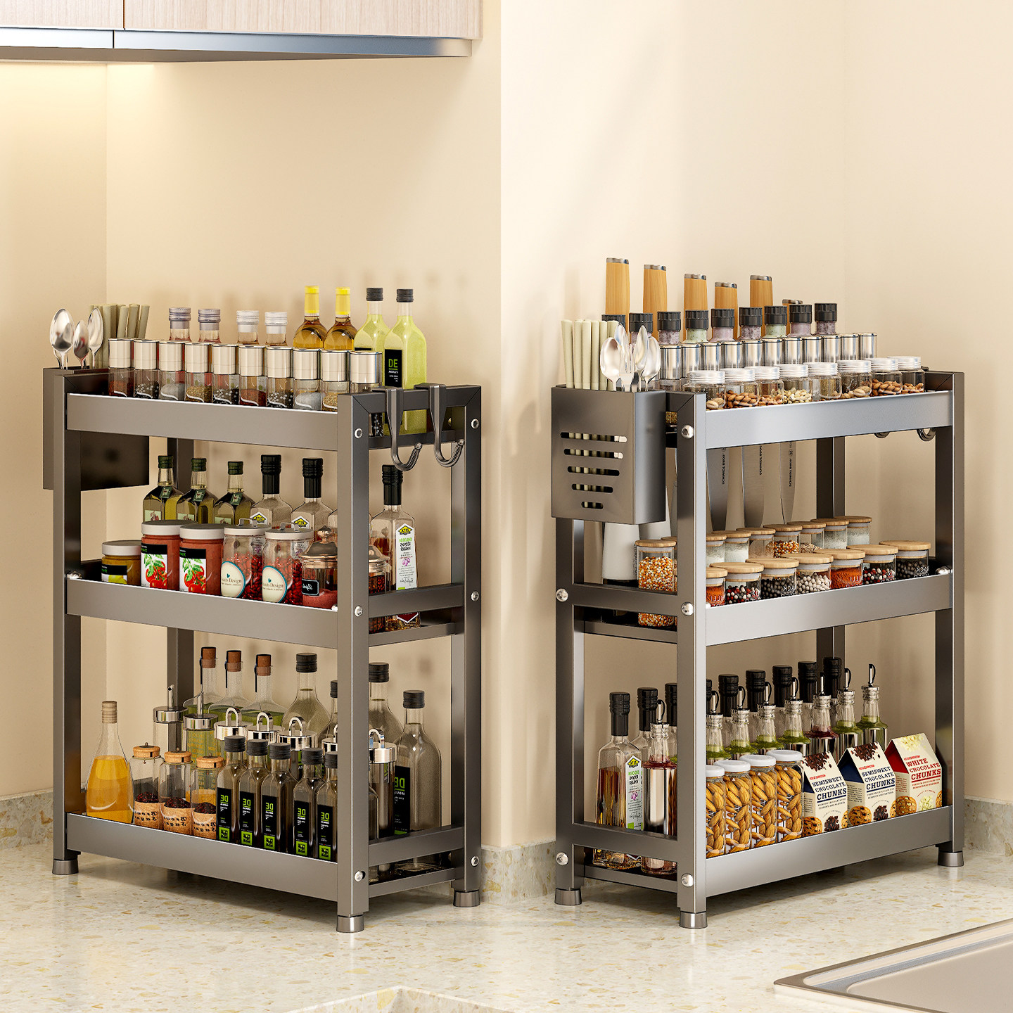 转角置物架厨房台面窄款调料架灶台油盐酱醋调味瓶多功能收纳架子,厨房/烹饪用具,调料置物架,淘宝优惠券,粉丝福利购,淘宝优惠卷