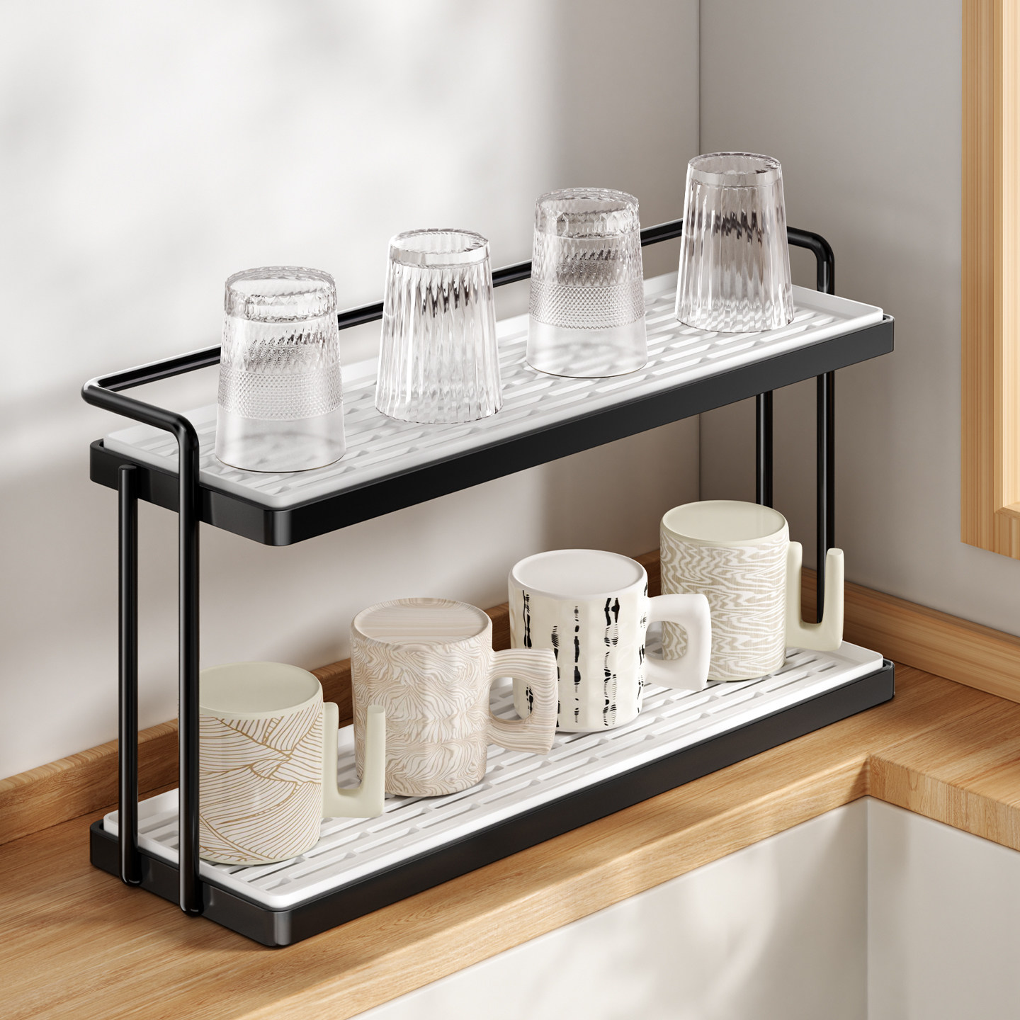 高级感沥水杯架双层厨房多功能置物台面转角茶具玻璃杯架收纳神器,厨房/烹饪用具,厨房置物架/置物柜/角架,淘宝优惠券,粉丝福利购,淘宝优惠卷