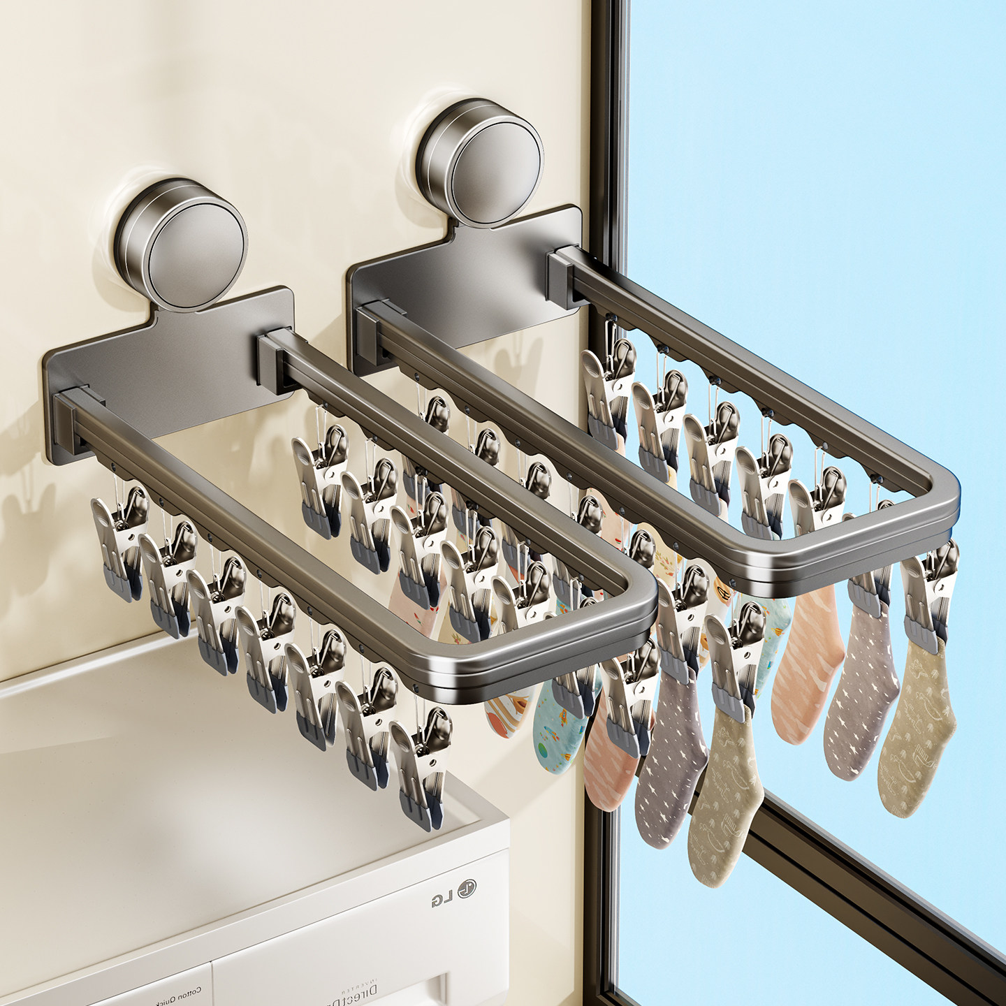 吸盘多夹子晾衣架袜子晾晒架折叠家用阳台多功能不锈钢防风袜子夹,收纳整理,多夹子晾衣架,淘宝优惠券,粉丝福利购,淘宝优惠卷