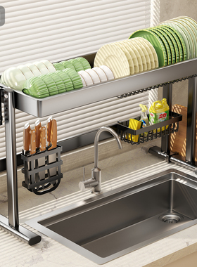 厨房水槽置物架家用水池上方放碗沥水架洗碗池分层架多功能收纳架