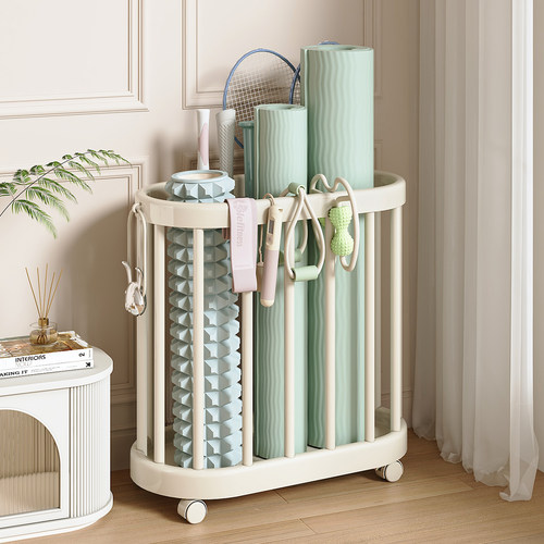 瑜珈垫收纳筐家用带轮体育器材收纳健身器材置物架羽毛球拍放置架