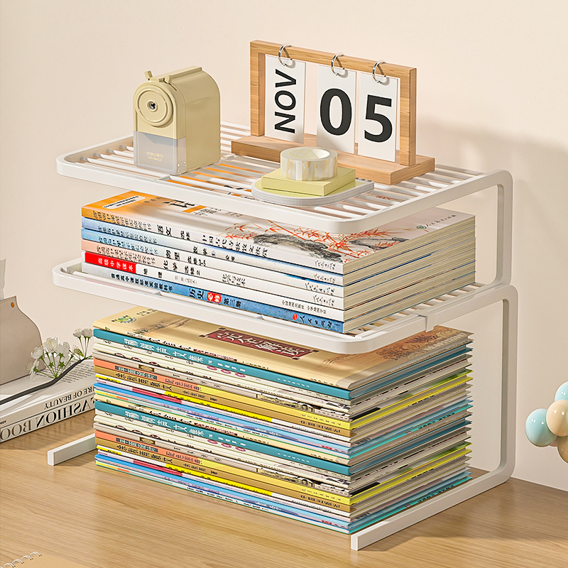 桌面置物架落地书柜书桌上小书架家用简易分层绘本架铁艺收纳架子