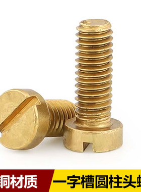 黄铜一字槽圆柱头螺钉GB65开槽螺丝螺栓 M2M2.5M3M4M5M6M8M10