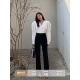 高腰直筒裤 辰米范 裤 女秋冬新款 现货4折 黑色加绒开叉西装