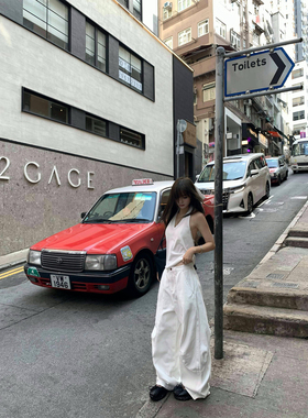 辰米范 随性遛弯白色镰刀裤设计感工装阔腿牛仔裤女宽松休闲裤女