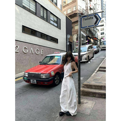 辰米范 随性遛弯白色镰刀裤设计感工装阔腿牛仔裤女宽松休闲裤女