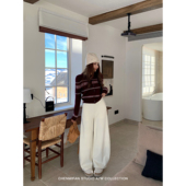 周末漫步 慵懒感宽松休闲弯刀裤 女软糯加绒针织阔腿裤 辰米范 卫裤