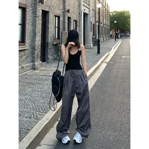 高腰直筒束脚裤女休闲阔腿裤